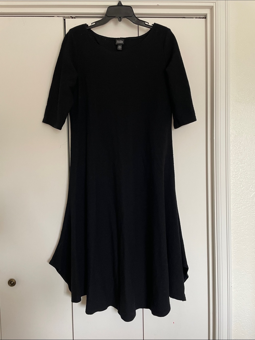 Eileen Fisher 100% Wool Black Dress Scoop Neck L
